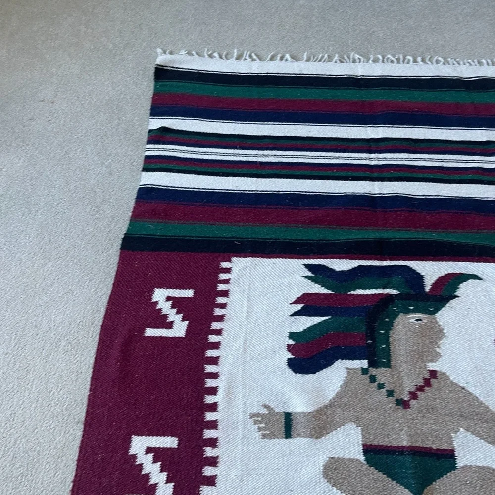 Vintage Mexican Blanket Wall Hanging‎ Art Mayan Tribal Decor Southwest 48x79